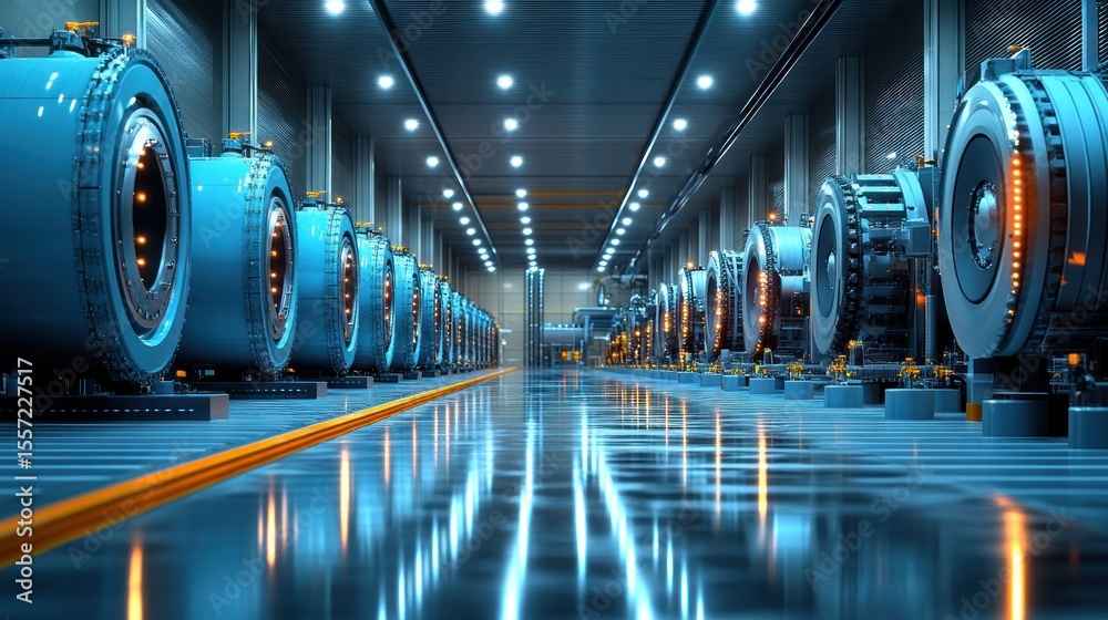 Obraz premium Industrial machinery lined in a warehouse