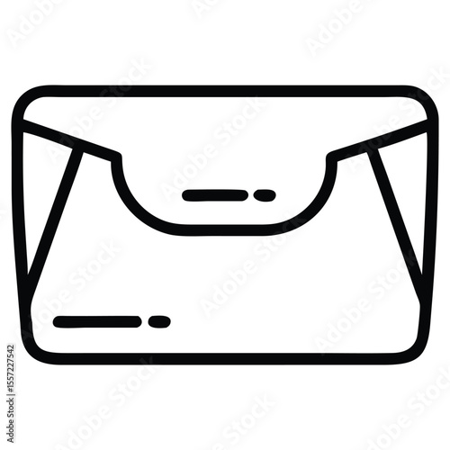 Minimalist outline of a rectangular clutch bag with flap and accents