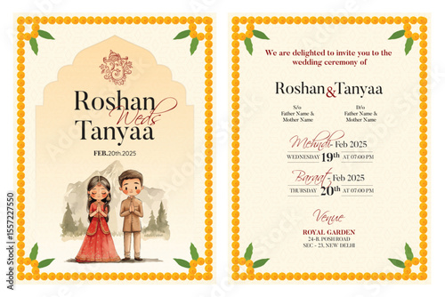 Indian traditional style wedding invitation card design 