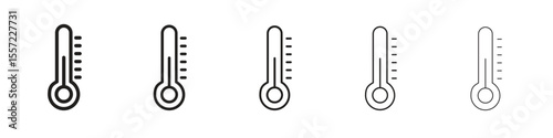 Thermometer iconBlack linear bold and thin strokes set