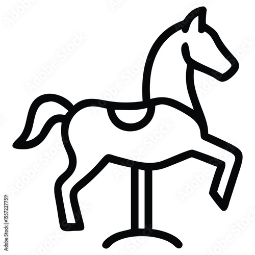 Minimalistic outline illustration of a carousel horse on a stand design