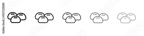 Steamed bread iconBlack linear bold and thin strokes set