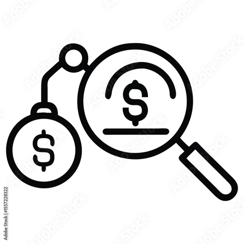 Money ball and magnifying glass with dollar sign in outline design