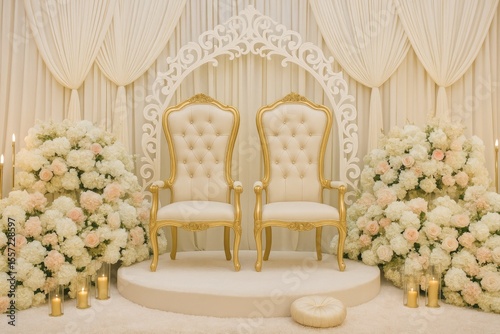 Custom-designed wedding dais for Malay ceremonies, crafted and decorated by professional planners, symbolizing regal royalty.