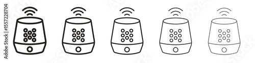 Smart speaker iconBlack linear bold and thin strokes set
