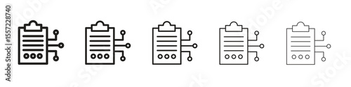 Smart contract iconBlack linear bold and thin strokes set