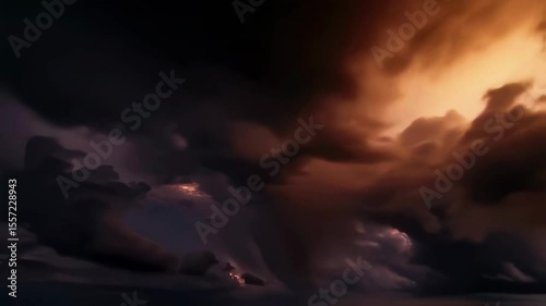 Dramatic stormy sky with lightning illuminating the clouds