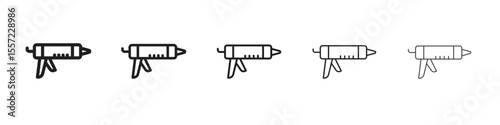 Sealants gun iconBlack linear bold and thin strokes set