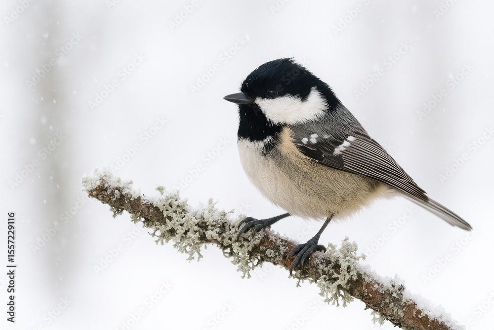 Obraz premium A small bird perched on a moss-covered branch