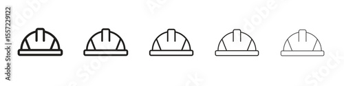Safety helmet iconBlack linear bold and thin strokes set