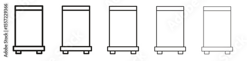 Roll up banners iconBlack linear bold and thin strokes set