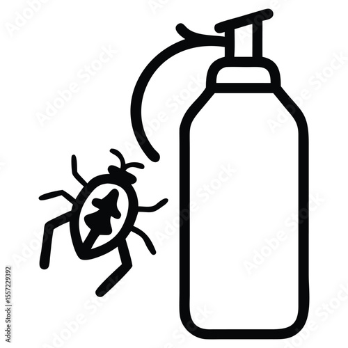 outline drawing of a bug next to a spray bottle