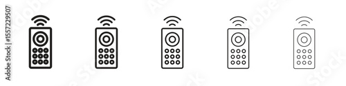 Remote control iconBlack linear bold and thin strokes set