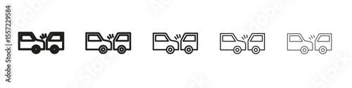 Rear end collision iconBlack linear bold and thin strokes set