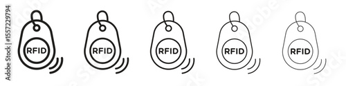 RFID key tag iconBlack linear bold and thin strokes set