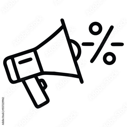 Outline icon of loudspeaker with a sale percentage sign promotion, illustration