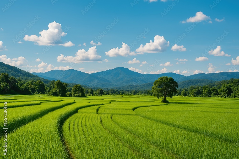 Naklejka premium Stunning landscape of lush rice terraces in a northern region