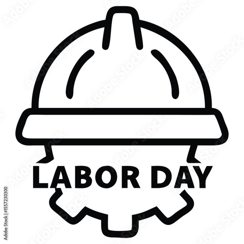 Outline Illustration of Hard Hat with Gear and Labor Day Text