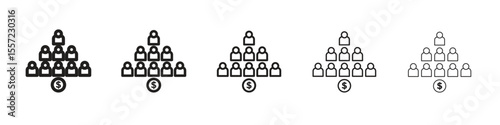 Ponzi scheme iconBlack linear bold and thin strokes set