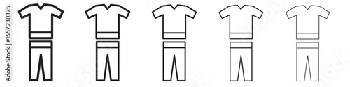Pijama iconBlack linear bold and thin strokes set