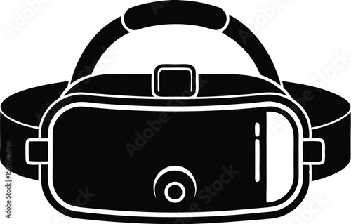 virtual reality headset, tech gear silhouette, black white vector