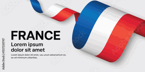 france ribbon banner with tricolor wave design and text space, vector patriotic background for french national celebration and identity