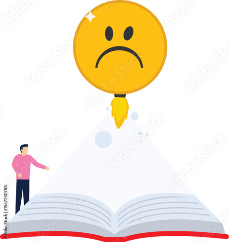  Spread negative thoughts in the book. Businessman launching a negative thinking rocket vector

