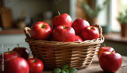 Fresh Red Apples in a Wicker Basket, Perfect for Fall