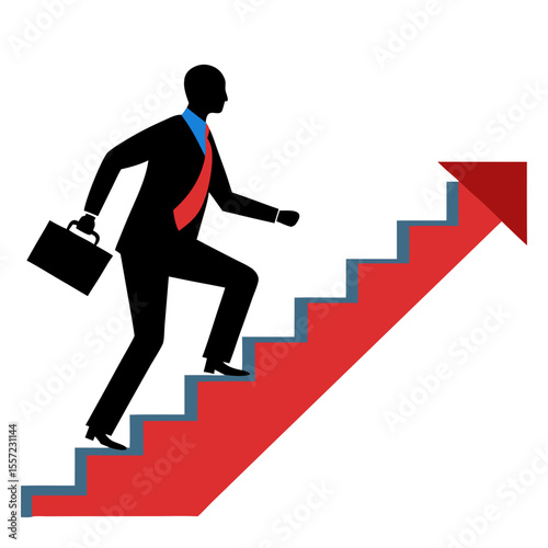 Businessperson climbing up the stairs to success