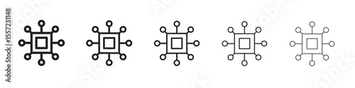 Multi channel iconBlack linear bold and thin strokes set