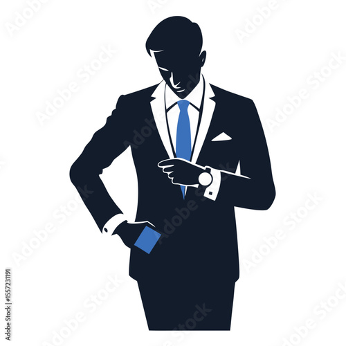 Business professional in suit checking time vector illustration