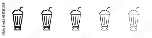 Milkshake iconBlack linear bold and thin strokes set