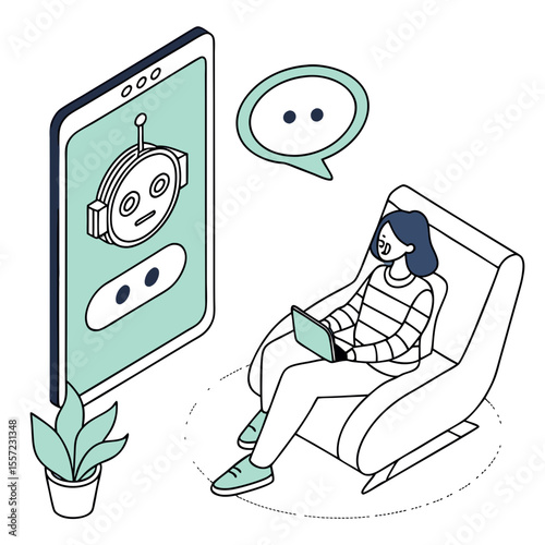 Person interacting with a chatbot on a smartphone while relaxing in a chair