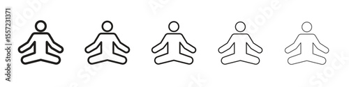 Meditating iconBlack linear bold and thin strokes set