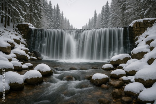 Fototapeta Naklejka Na Ścianę i Meble -  A cascading waterfall amidst the mountains of Karkonosze