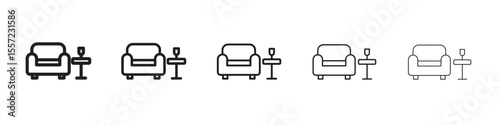 Lounge iconBlack linear bold and thin strokes set