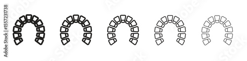 Lingual braces iconBlack linear bold and thin strokes set