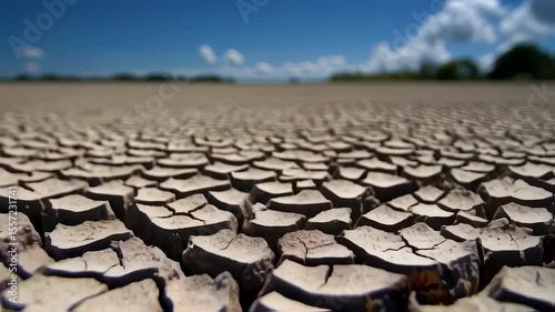 Dry cracked earth under a blue sky