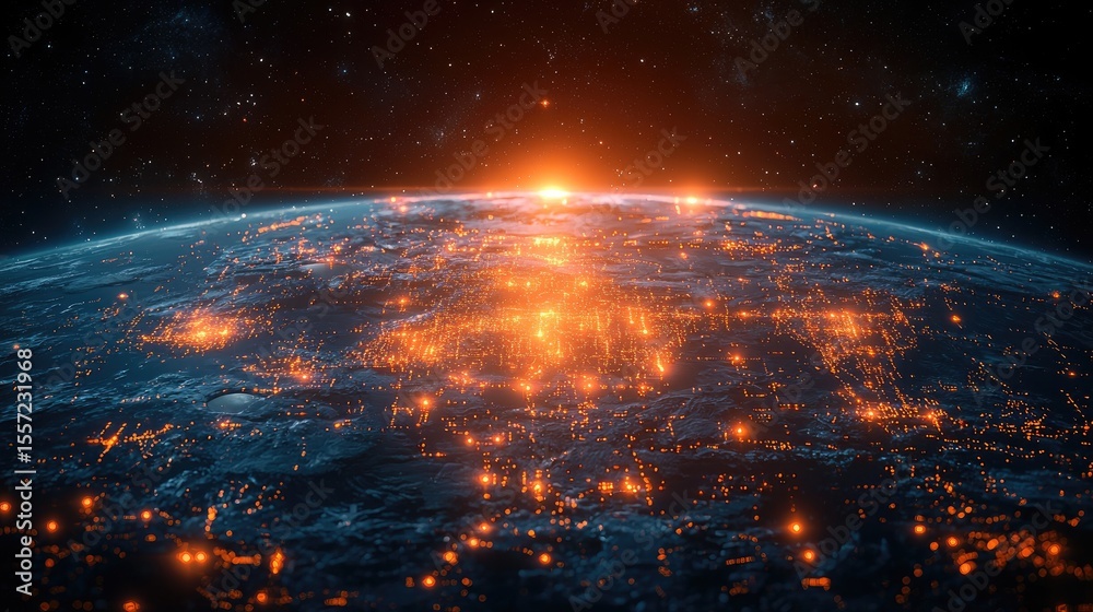 Fototapeta premium Global city lights illuminating the earth from space.