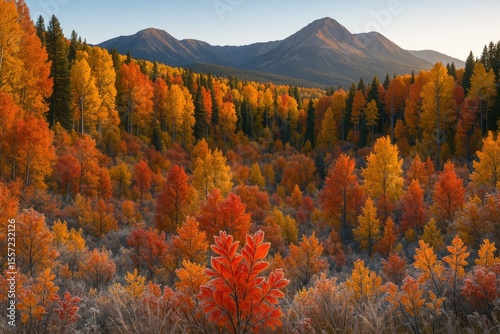Fototapeta Naklejka Na Ścianę i Meble -  Vivid and vibrant icy leaves during fall season