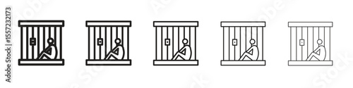 Jail iconBlack linear bold and thin strokes set