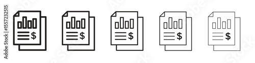 Income statement iconBlack linear bold and thin strokes set