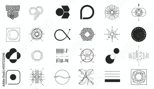 Collection of Abstract Black and White Geometric Logos and Design Elements