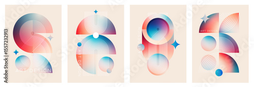 Abstract geometric shapes modern line design background boho and Bauhaus. poster retro linear graphic art set Vector illustration graphic elements for flyer, cover, brochure modern frame