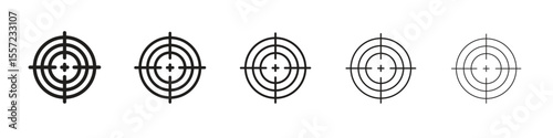 Gun target iconBlack linear bold and thin strokes set