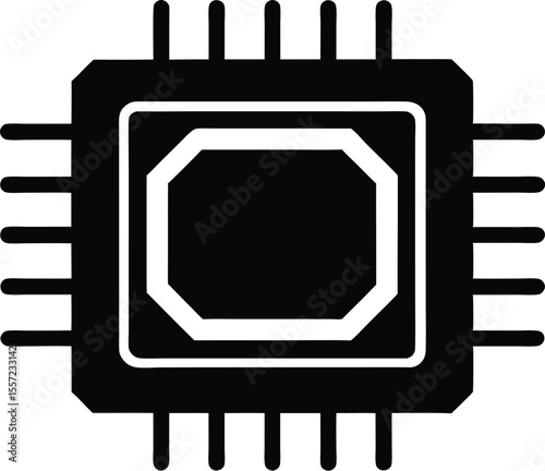 microchip vector icon, processor silhouette, tech hardware graphic