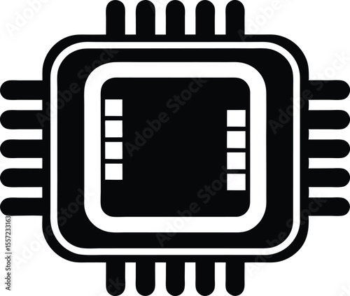 microchip vector icon, processor silhouette, tech hardware graphic
