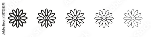 Gerbera iconBlack linear bold and thin strokes set