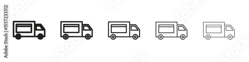 Food truck iconBlack linear bold and thin strokes set