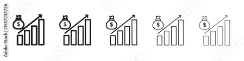 Fiscal policy iconBlack linear bold and thin strokes set